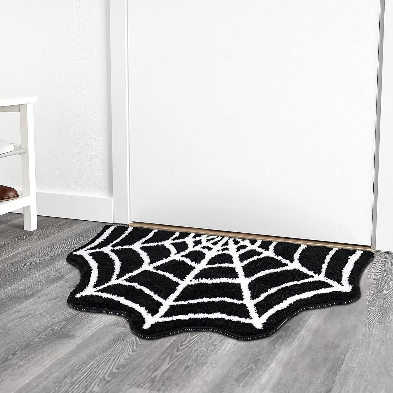 Spider Web Bath Mat, 31×20" Halloween Bath Mat Non-Slip Rugs Spiderweb Rug Machine Washable Goth Bath Mat Area Rugs Gothic Rug for Front Door, Bedroom, Living Home (Black)