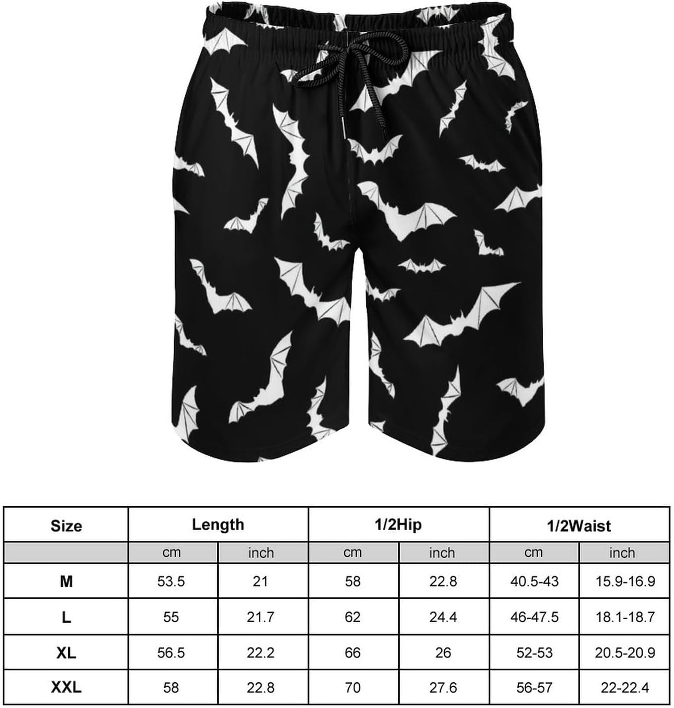 Bats Halloween Goth Mens Swim Trunks Quick Dry Summer Beach Board Shorts with Mesh Lining