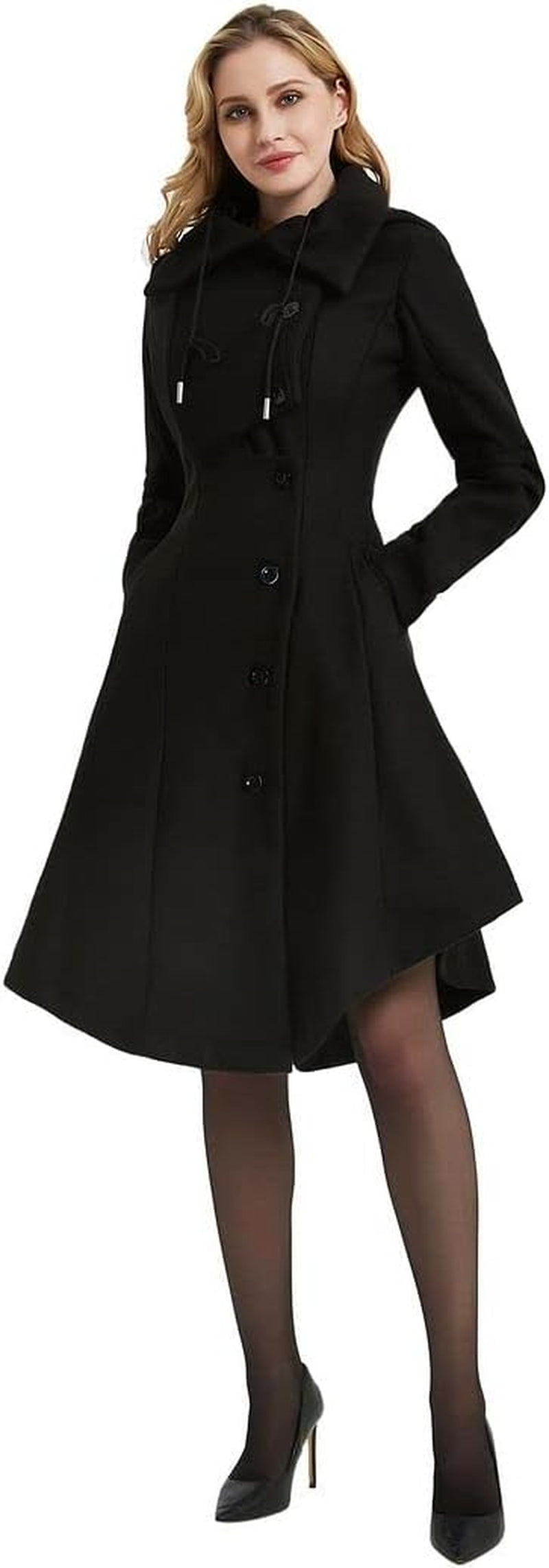 Women'S Trench Coat Goth Wool Blend Pea Jacket Victorian Long Fitted Trenchcoat Hood Winter Steam Punk Lapel Outwear