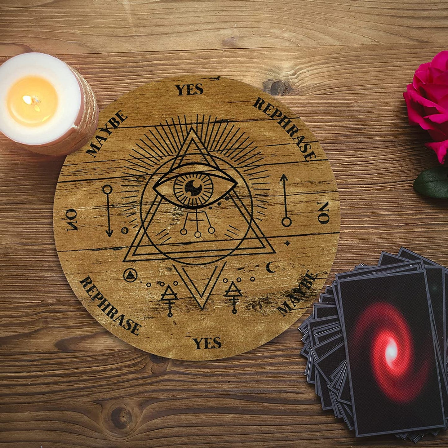 Wooden Pendulum Board Dowsing Divination Pendulum Witchcraft Altar Supplies with Crystal Necklace and Wooden Pendulum Board Metaphysical Message Board Kit, 6 Inch (White)