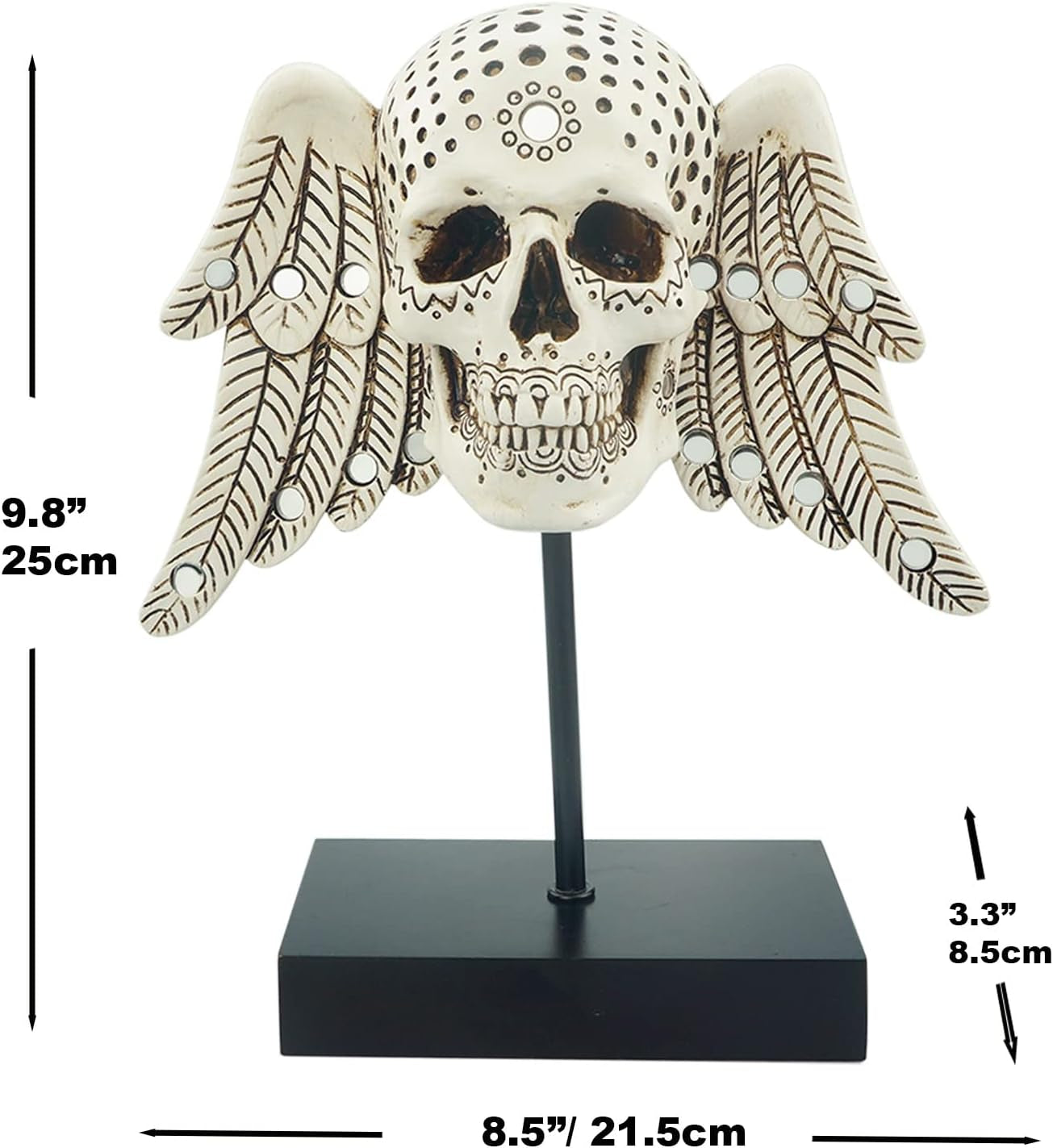 Winged Skull Decor 9.8” Gothic Christmas Skull Gift Realistic Human Skull Figurine Angel Skull Party Home Table Horror Graveyard Outdoor