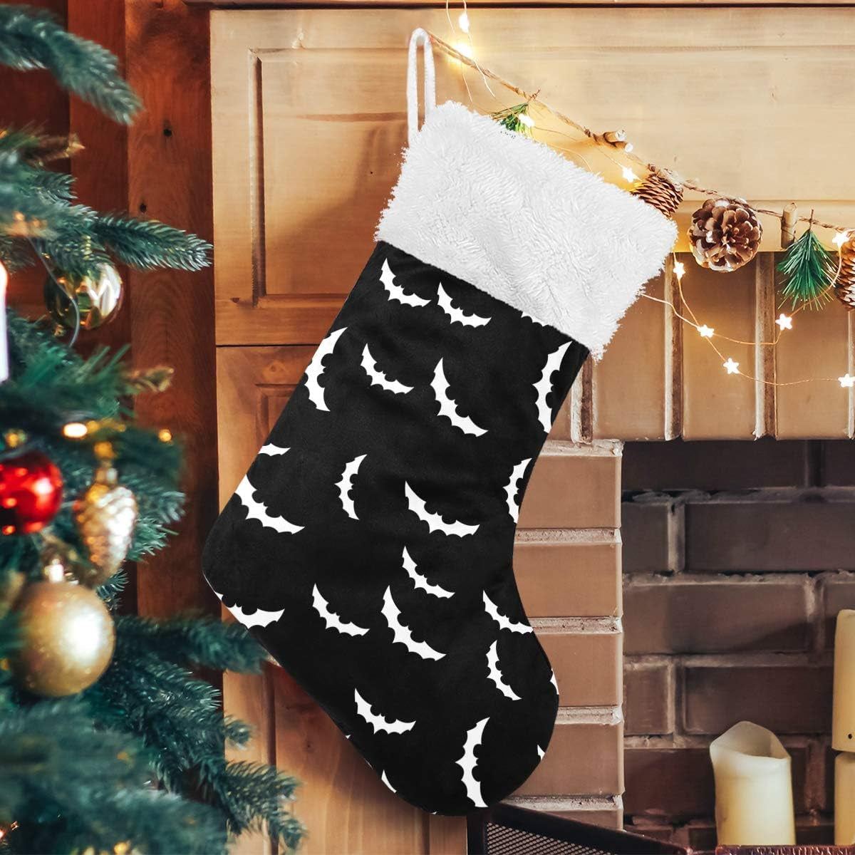 Christmas Stocking with Bats Halloween Goth Print Xmas Stockings 