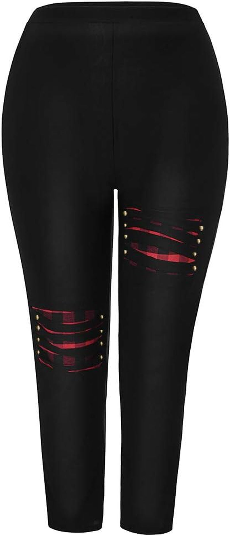 Leggings for Women plus Size Plaid Patchwork High Waist Skinny Stretchy Casual Work Pants (Black, XL)