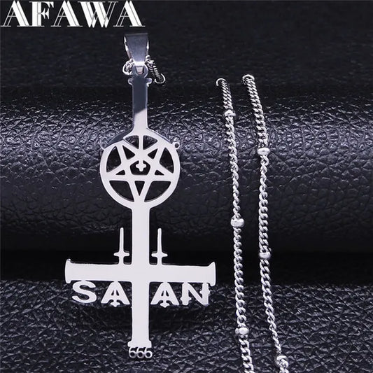 Inverted Pentagram Cross Satan Necklaces Pentacle Stainless Steel Charm Women Silver Color Necklace Jewelry Cruz Invertida N3821