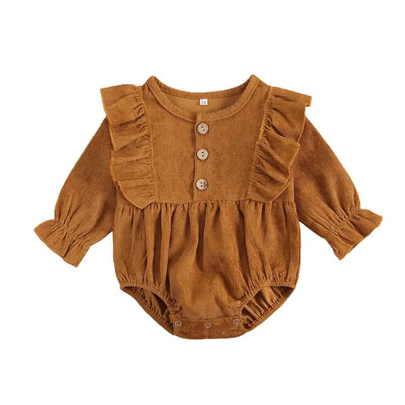 0-18M Autumn Spring Infant Newborn Baby Girl Romper Ruffles Corduroy Long Sleeve Jumpsuit Vintage Baby Girl Clothing