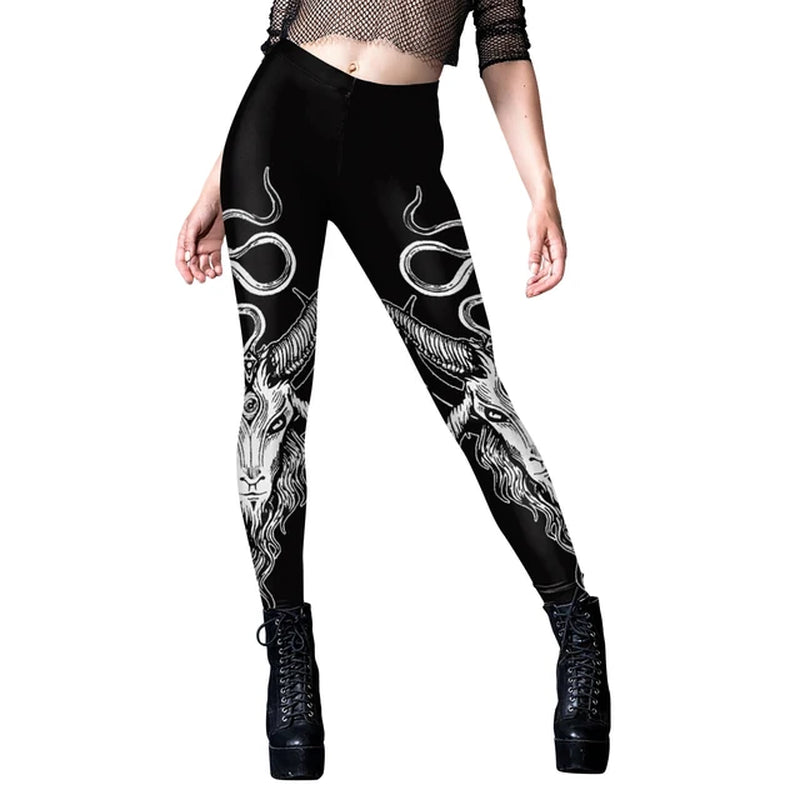 [You'Re My Secret] 2023 HOT Gothic Leggings for Women Ouija Workout Pants Dark Grunge Black Cat Skull Leggins Devil Satan Legins