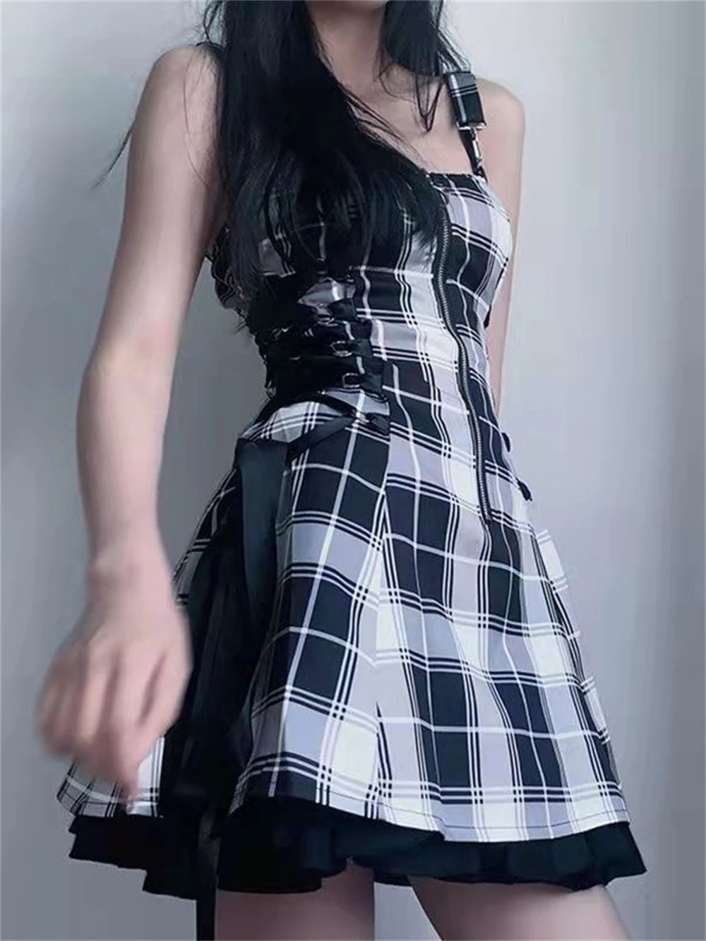 Y2K Japanese Kawaii Lolita Dress Women Aesthetic Plaid Pleated Mini E Girl Harajuku Dresses Sets Goth Fairy Grunge Alt Clothes