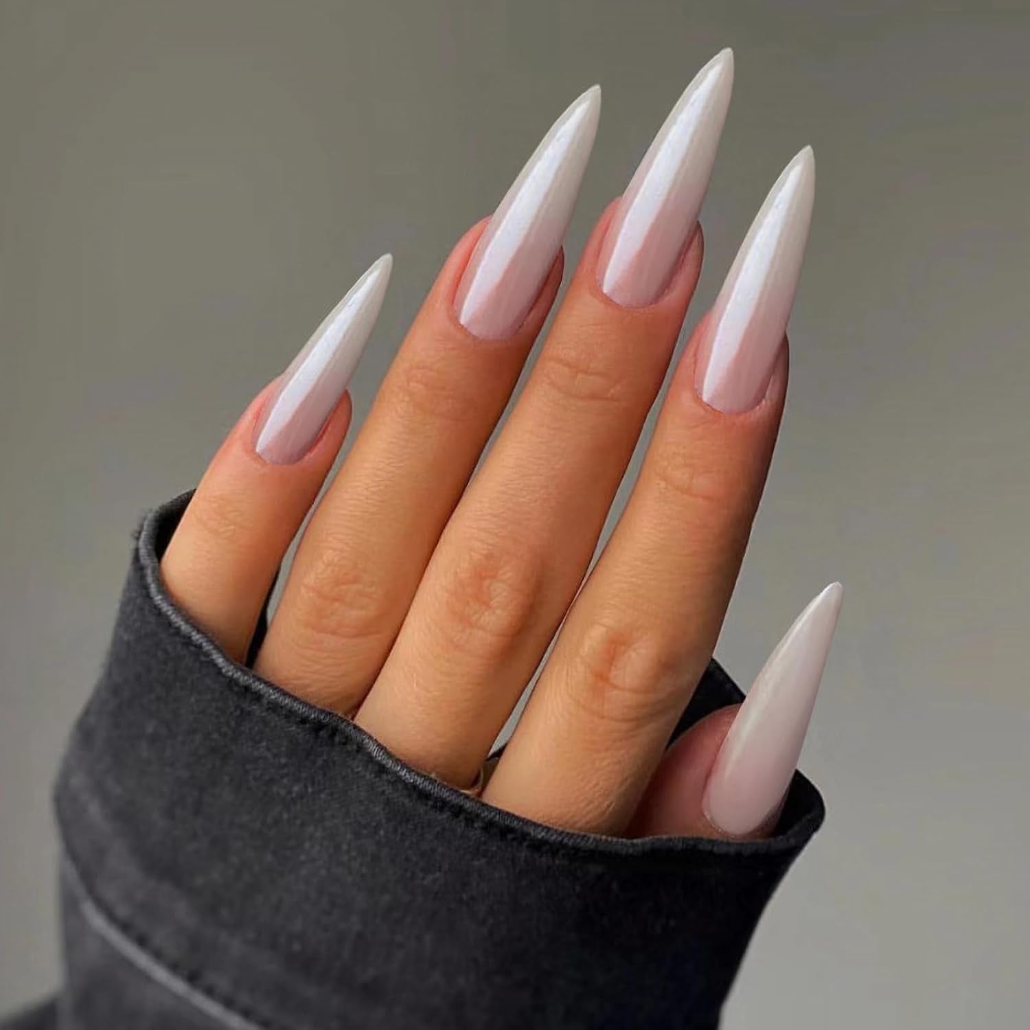 Press on Nails Long Stiletto Fake Nails Glossy Glue on Nails Goth Red Black Ombre Acrylic Nails Gothic Cross Almond Artificial Nails Silver Chrome Swirl Stick on False Nails with Design 24 Pcs