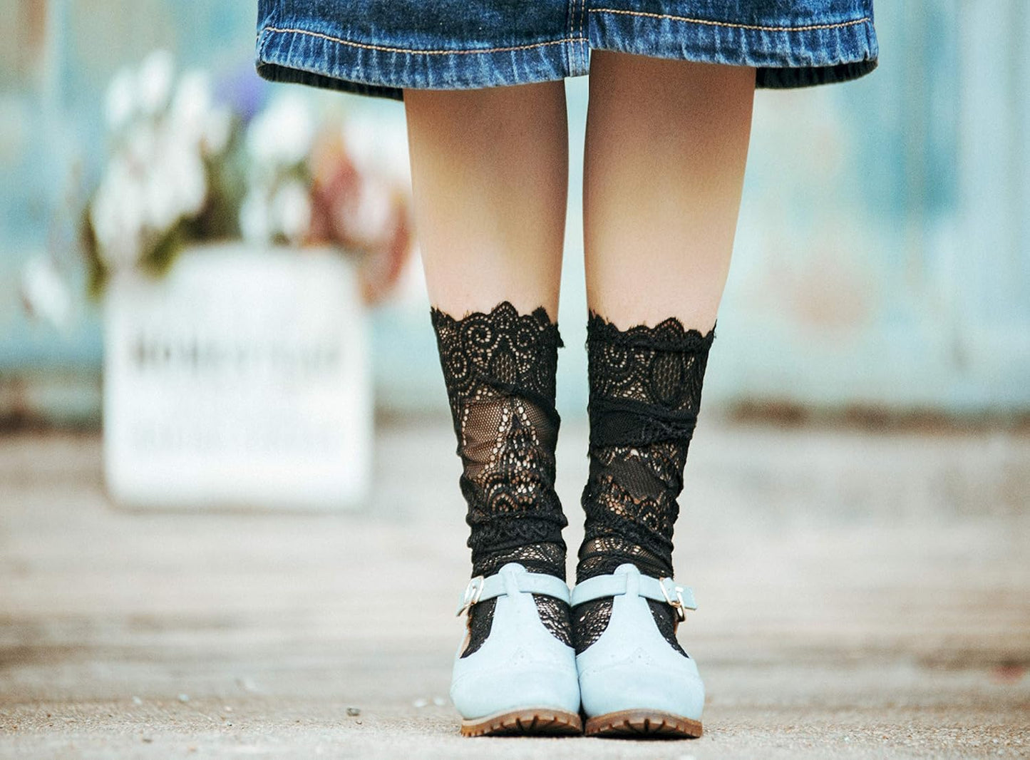 Women Lace Socks, Transparent Mesh Ruffle Dress Ankle Socks