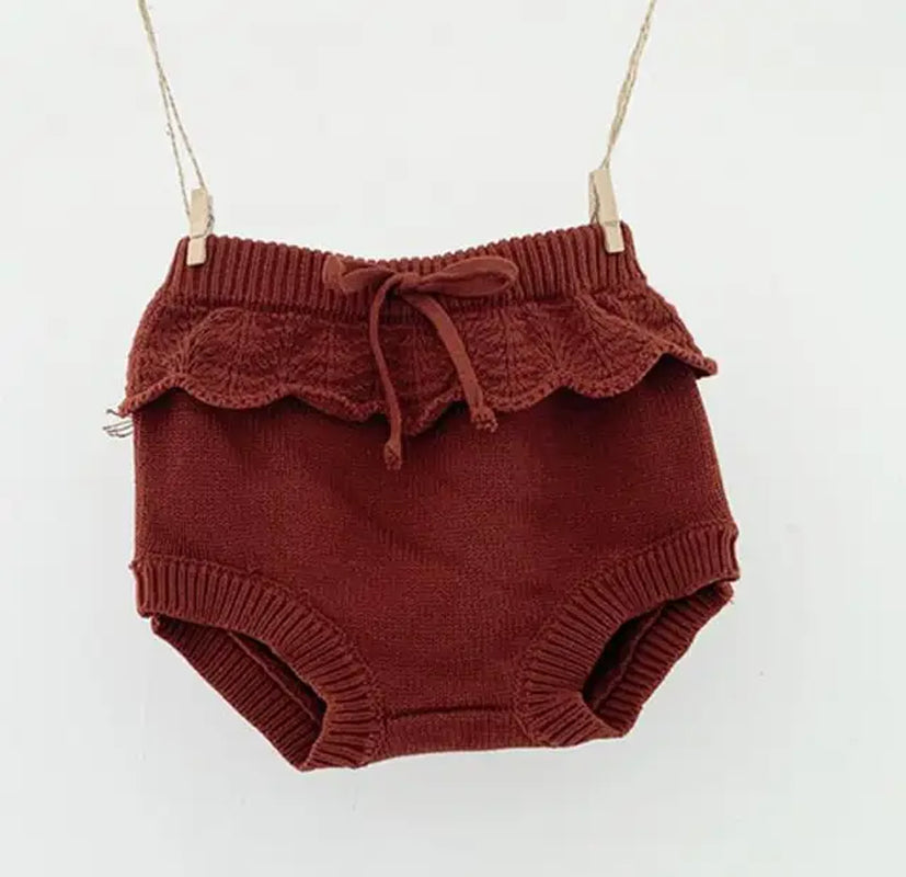 Vintage Baby Shorts Summer Autumn Cotton Knit Elastics Kids Short Pants Cozy Infant Tassel Belt Bloomers Children Warm Clothes