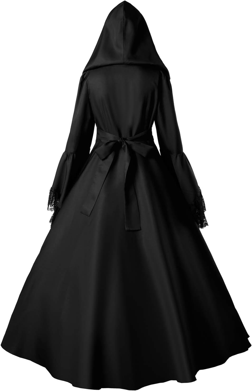 Women’S Black Gothic Hooded Witch Dress Medieval Renaissance Halloween Vampire Cosplay Costume Victorian Ball Gown Dress 2XL