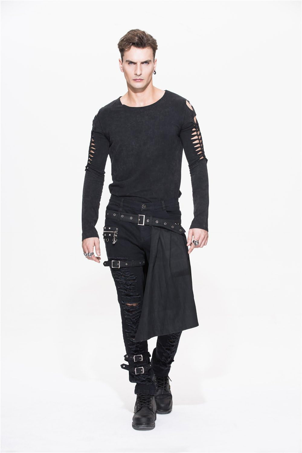 Men Trouers with Kilt Holes Gothic Detachable Slim Casual Pants