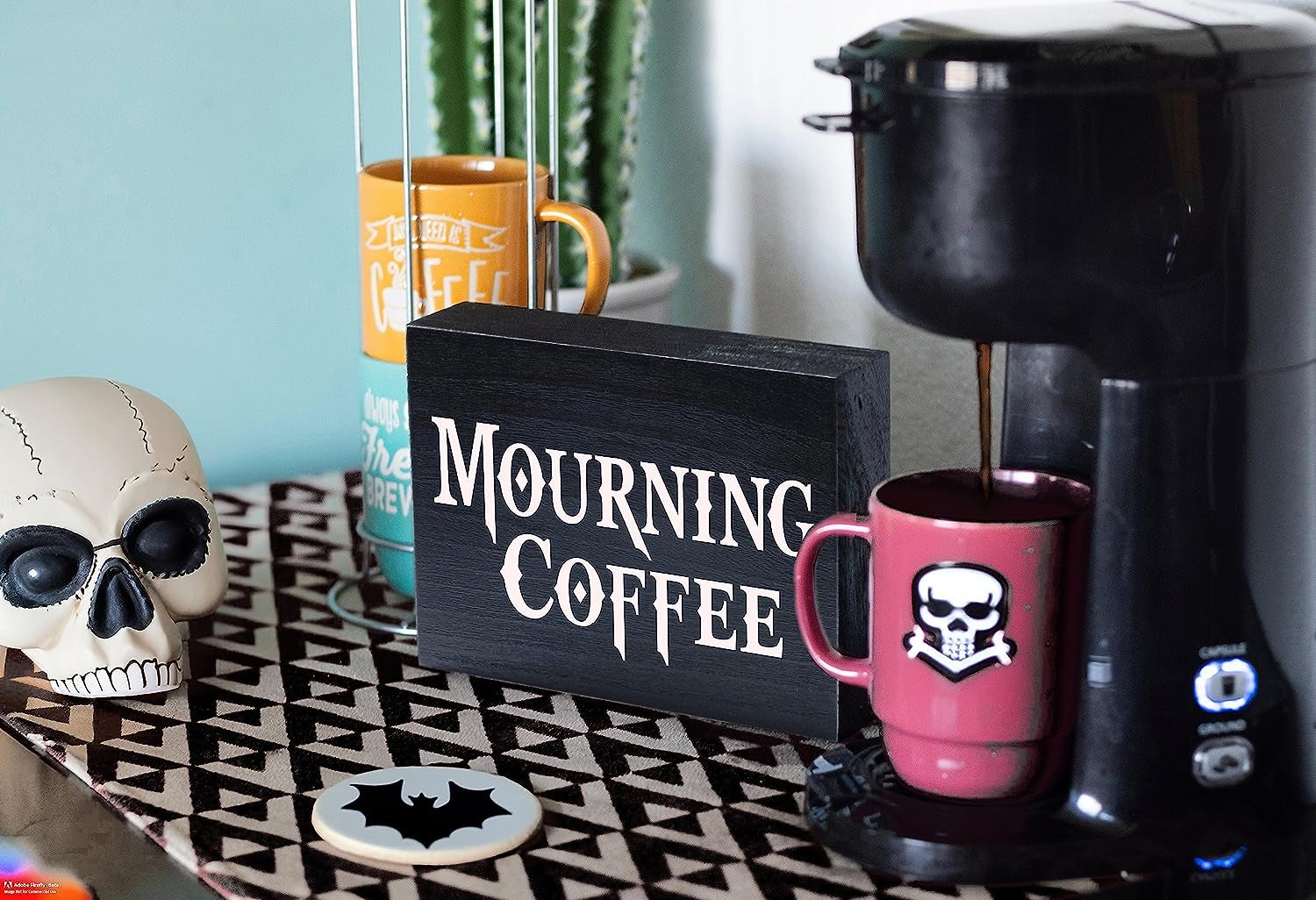 Mourning Coffee Sign - Gothic Kitchen Decor for Witchy Decor Aesthetic and Halloween Kitchen Decor