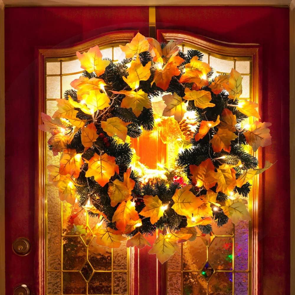 4 Pack Fall Decor for Home, 80 Led 32.8 Thanksgiving Decorations Lighted Fall Garland, Maple Leaves String Lights for Home Indoor Outdoor