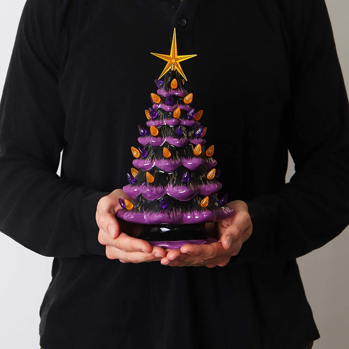 Halloween Ceramic Tree, Purple/Black, 11.5 X 7.0 X 7.0 Inches, Light up Decorative Tree