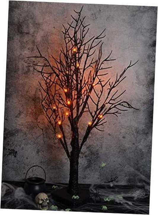 ALLADINBOX Halloween Tree 24 Inch 18 LED Black Spooky Tree Glittered With