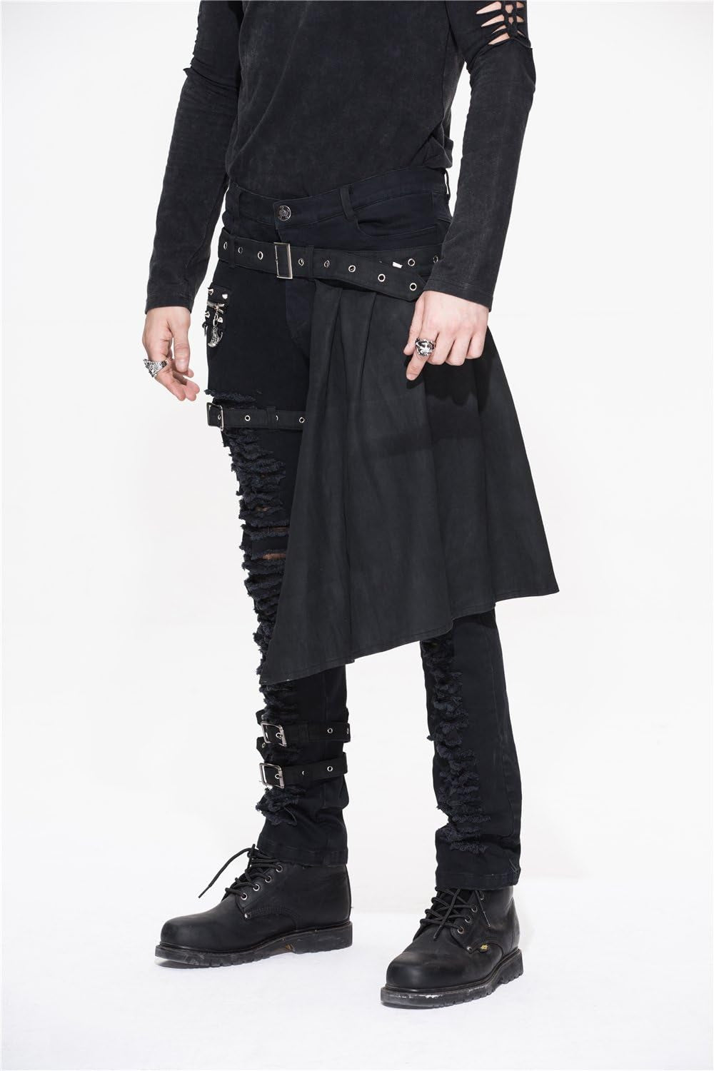 Men Trouers with Kilt Holes Gothic Detachable Slim Casual Pants