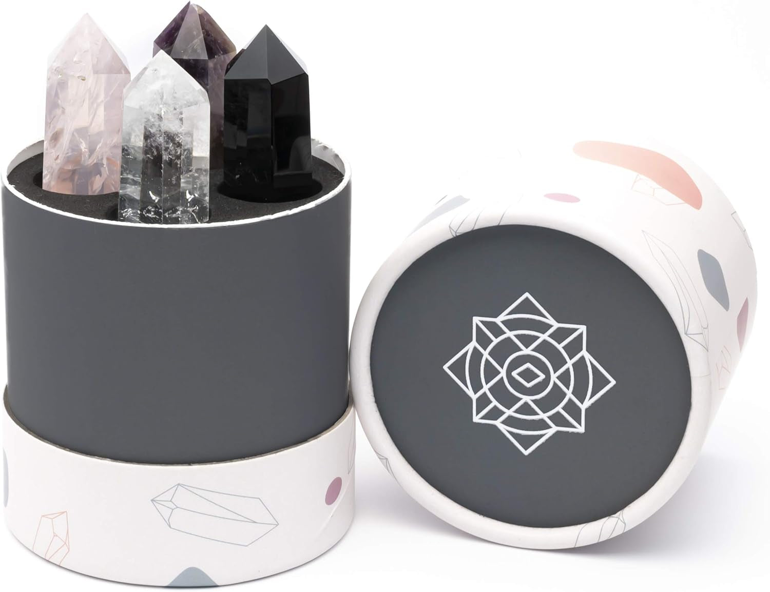 Healing Crystal Wand Set (2") - Healing Crystals Kit Includes 4 X Crystal Points: Obsidian, Amethyst, Rose Quartz & White Quartz - Ideal for Meditation, Decor & Reiki