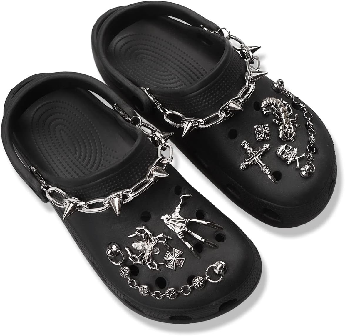 Goth Shoe Charms Goth Emo Accessories Punk Rivets Shoe Charms Y2K Shoe Charms for Woman and Man DIY Clog Sandals Chains for Shoe Decoration…