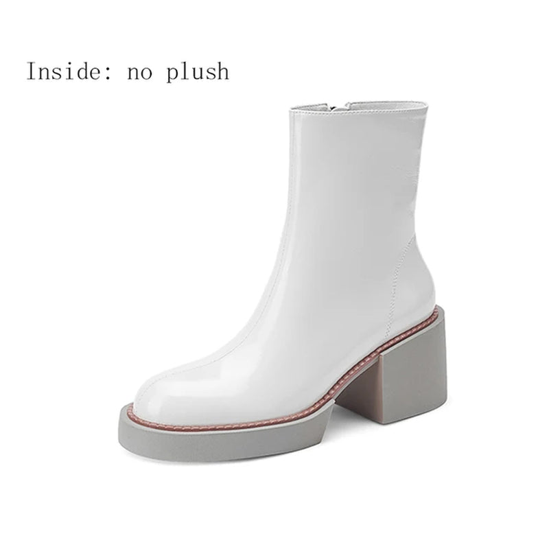 2024 White Winter Women Shoes Genuine Leather Women Boots Platform Chunky Boots Women Solid Women Shoes High Heel Boots