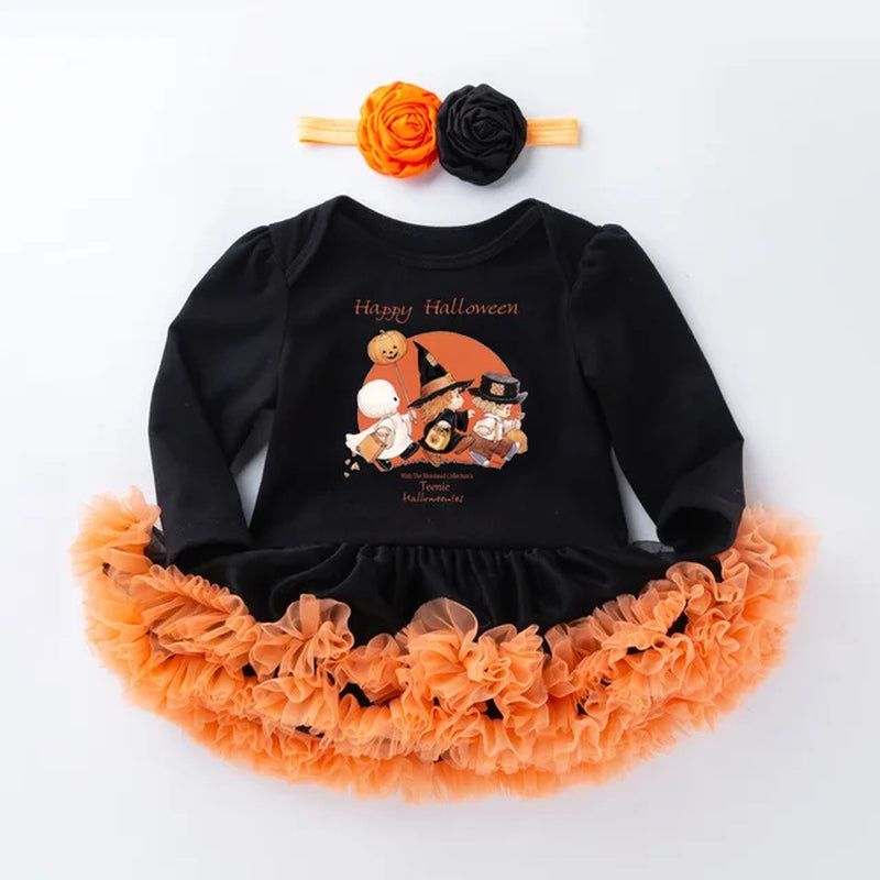 Halloween Baby Costume Girls Rompers Dresses Newborn Pumpkin Black Jumpsuits Dress Infant Cartoon Printed Children Party Outfit