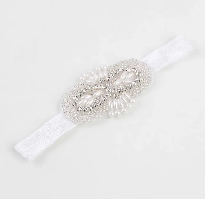 Vintage Baby Girls Pearl Flower Rhinestone Headband Elastic Kids Hair Accessories Newborn Photo Prop