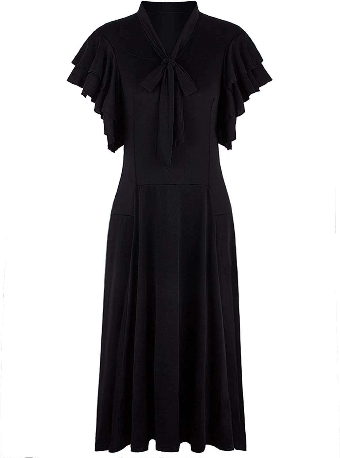 Women'S Vintage 1920S V Neck Long Bias Cut Sleeveless with Flutter Sleeves Bowknot Flapper Dress