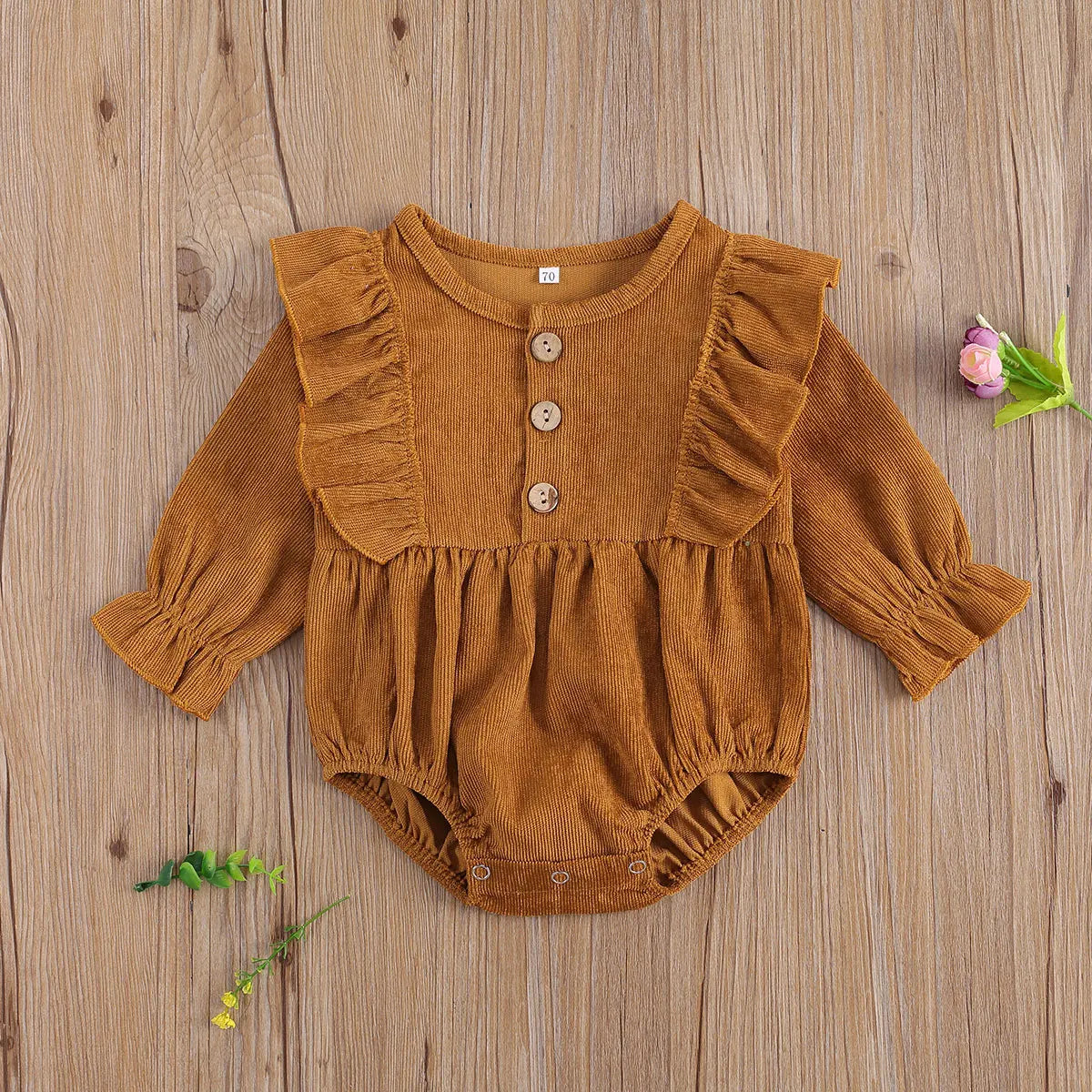 0-18M Autumn Spring Infant Newborn Baby Girl Romper Ruffles Corduroy Long Sleeve Jumpsuit Vintage Baby Girl Clothing