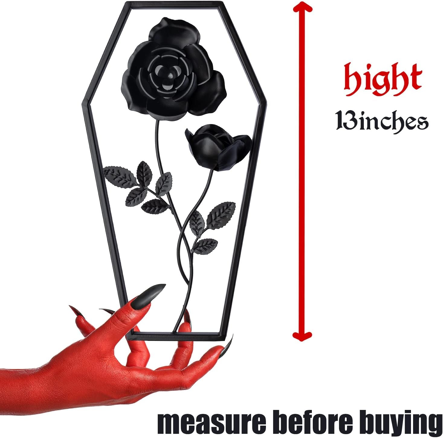 Metal Rose Coffin, Floral Coffin Decor, Gothic Decor for Home, Wall Mount Goth Decor, Black Horror Decor, Witchy Room Decor, Halloween Bathroom Decor, Cute Metal Art