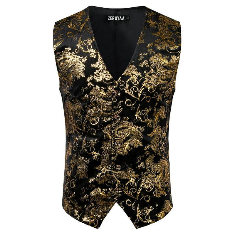 Mens Red Paisley Bronzing Vest Single Breasted V-Neck Wedding Suit Vests Men Gothic Aristocrat Steampunk Victorian Gilet Homme