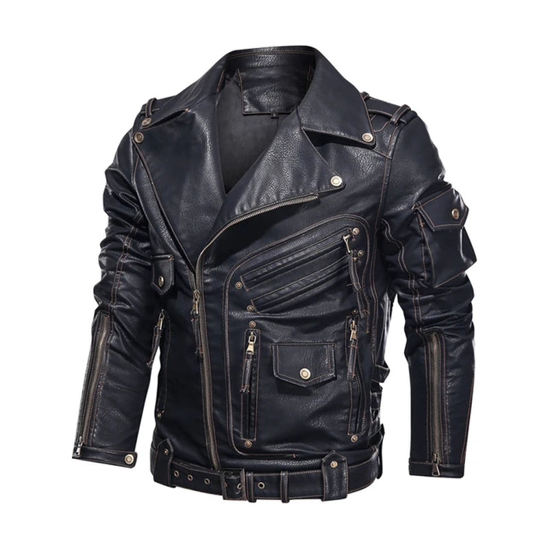 Winter Mens Leather Jacket Men Fashion Motorcycle PU Leather Jacket Cool Zipper Pockets Leather Coats EU Size SA968