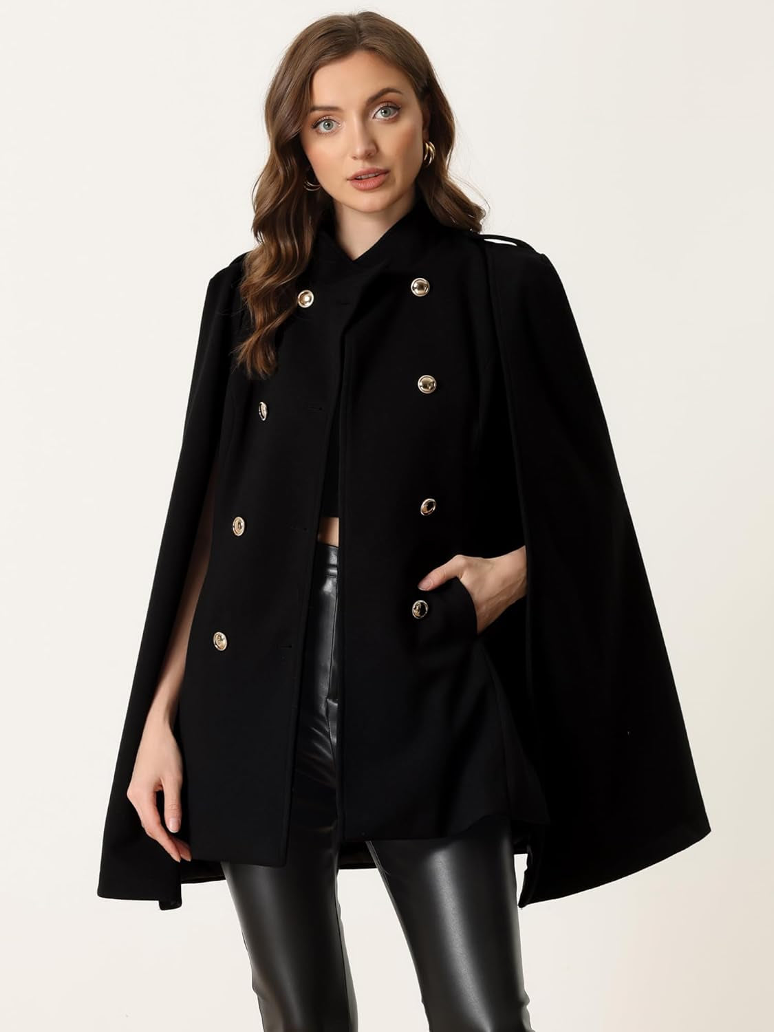 Cape Coats for Women'S Winter Slit Sleeve Double Breasted Cloak Coat