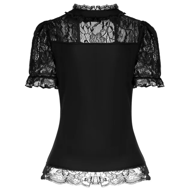 Scarlet Darkness Victorian Tops Short Puff Sleeve and Lace Hem Shirts Stand Collar Blouse Ladies Victorian Vintage Top A20