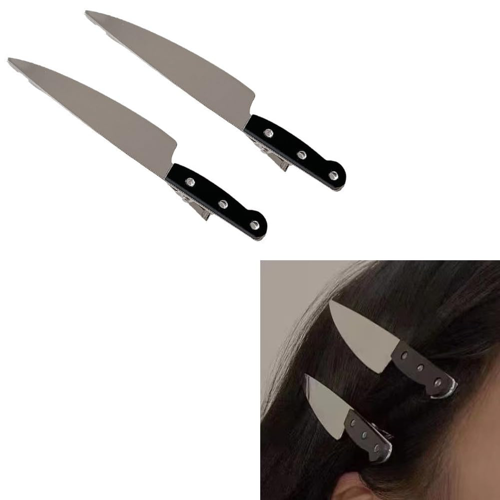 Mini Knife Hair Clip Halloween Knife Hair Clips Costume Cosplay Goth Hair Accessories for Women Girls Punk Knife Barrettes Hair Pin Halloween Goth Horror Hair Barrettes 2Pcs