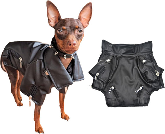 Cool Dog Leather Jacket Coat Clothes,Halloween Rock Star Costume for Small Medium Dogs (S(Small Dog 3~5 Lbs), Black)