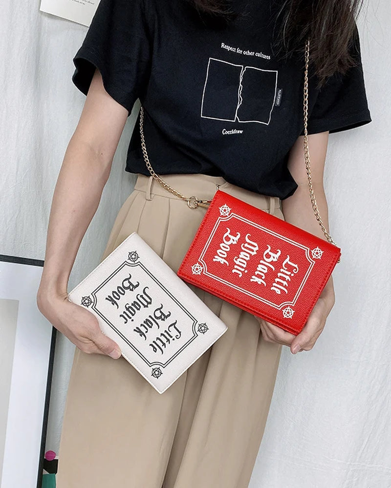 Magic Book Shape Clutch for Women Black Book of Spells Chain Shoulder Bag Small Purses and Handbags Girls Crossbody Bag Fashion