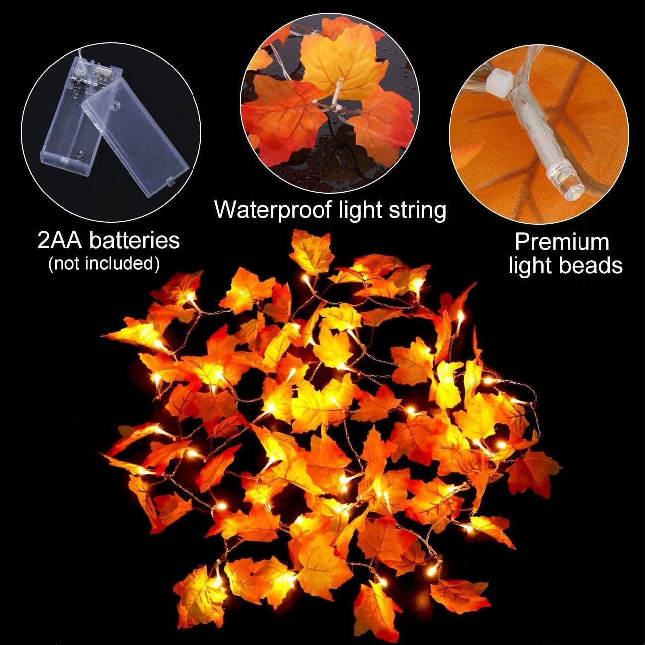 4 Pack Fall Decor for Home, 80 Led 32.8 Thanksgiving Decorations Lighted Fall Garland, Maple Leaves String Lights for Home Indoor Outdoor