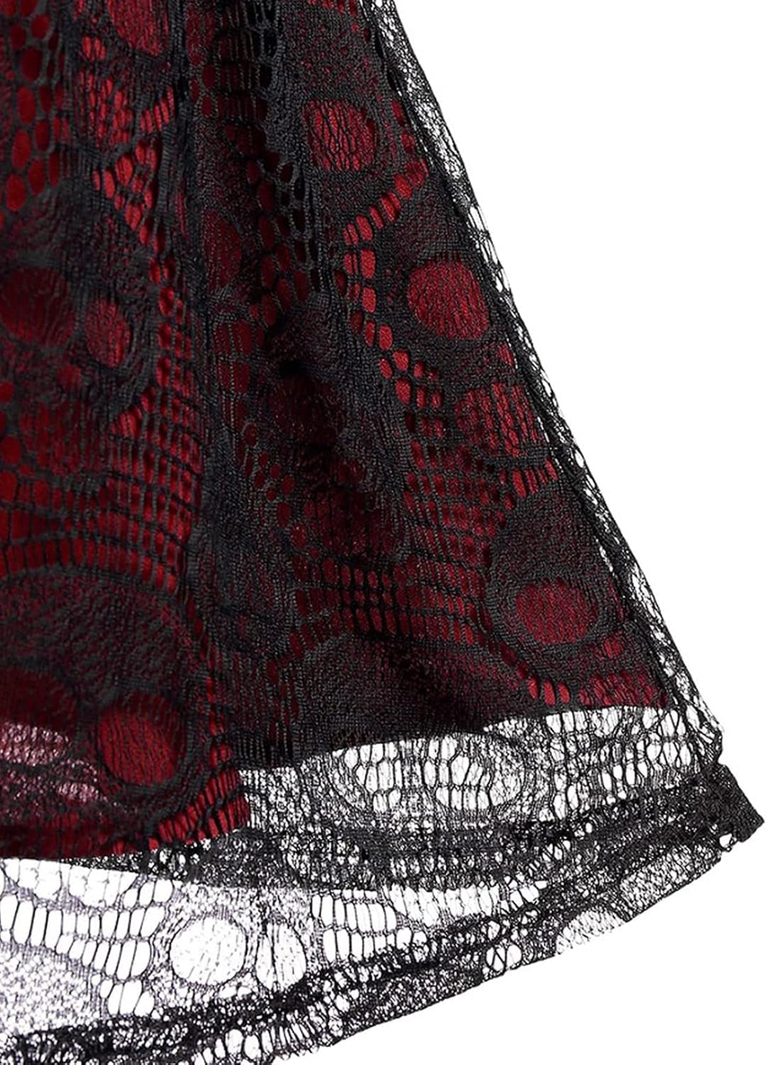 Gothic Clothes Punk Halloween Lace Skeleton Net Sleeveless Strap Drawstring Goth Clothes for Women and Girl（Winered）