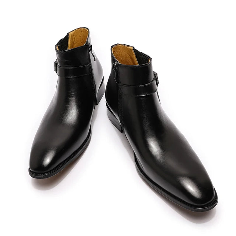 Luxury Men Ankle Boots Leather Shoes Black Blue High Grade Zipper Buckle Strap Chelsea Boot Office Wedding Dress Boots for Men