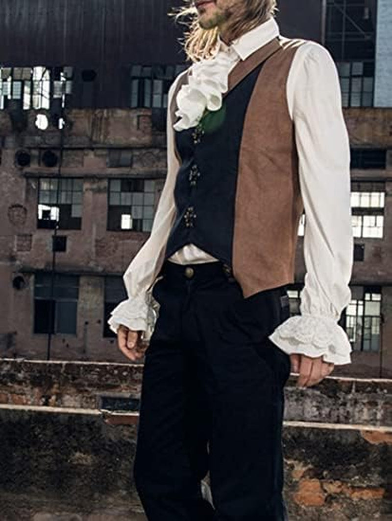 Mens Ruffled Pirate Shirts Victorian Steampunk Renaissance Costume Shirt Medieval Gothic Cosplay Tops