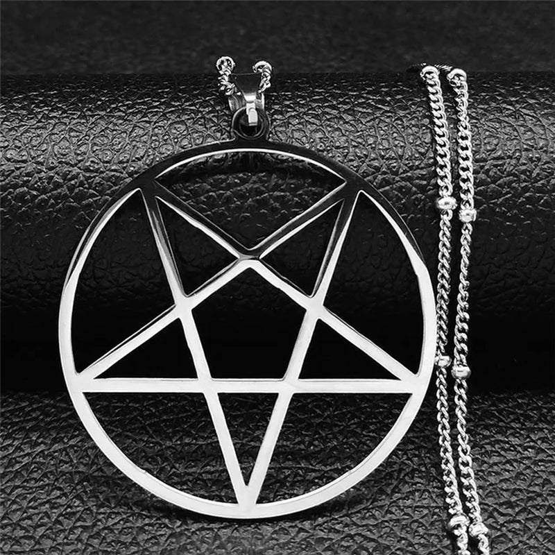 Fashion Witchcraft Satan Pentagram Stainless Steel Chain Necklace Women Black Color Charm Big Necklace Jewelry N3672S03