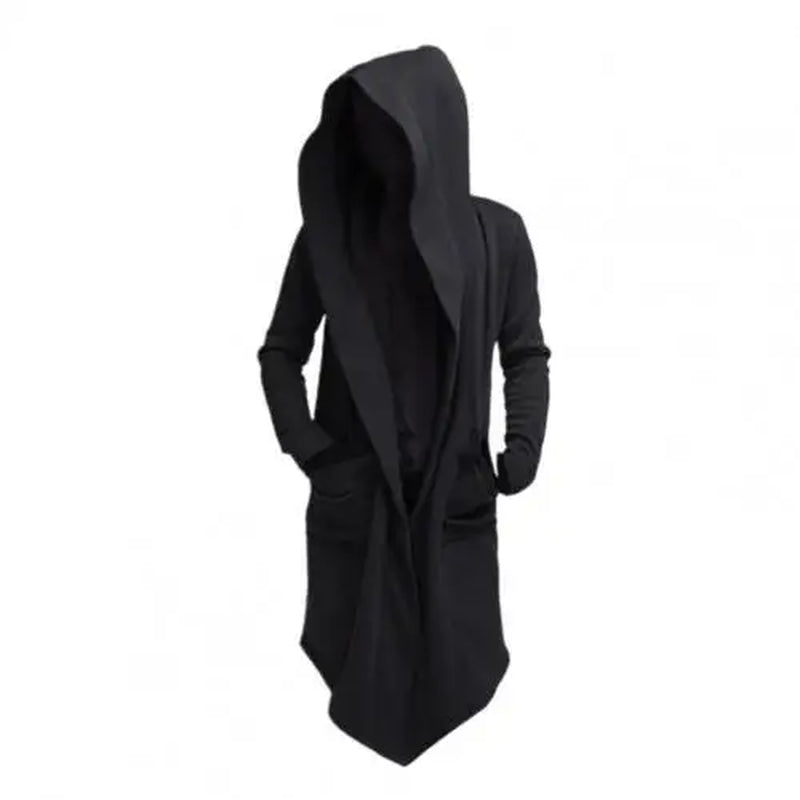 Men Coat Gothic Hooded Sweatshirts Black Gown Hip Hop Mantle Hoodies Fashion Open Jacket Long Sleeves Cloak Halloween Coats