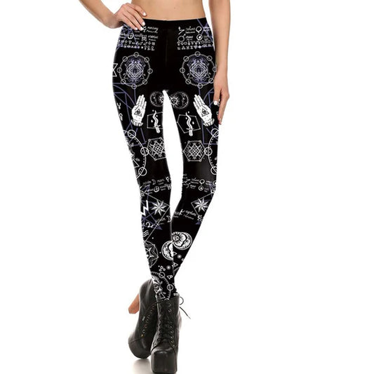 [You'Re My Secret] 2021 Gothic 3D Printed Legging New Women Black Leggings Fashion Ouija Skull Sun High Waist Fitness Ankle Pant