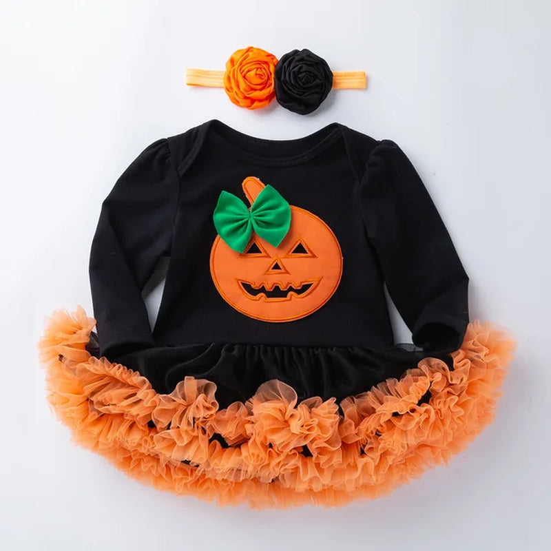 Halloween Baby Costume Girls Rompers Dresses Newborn Pumpkin Black Jumpsuits Dress Infant Cartoon Printed Children Party Outfit