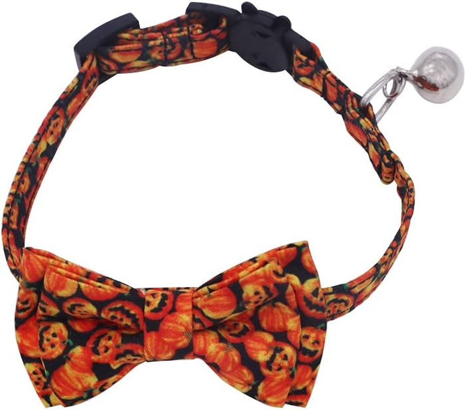 Halloween Cat Collar,Pumpkin Cat Bow Ties with Removable Bell Kitten Collar with Bowties and Bell Adjustable Cat Collar Pet Accessories for Kitty Cat and Puppy (Pumpkin)