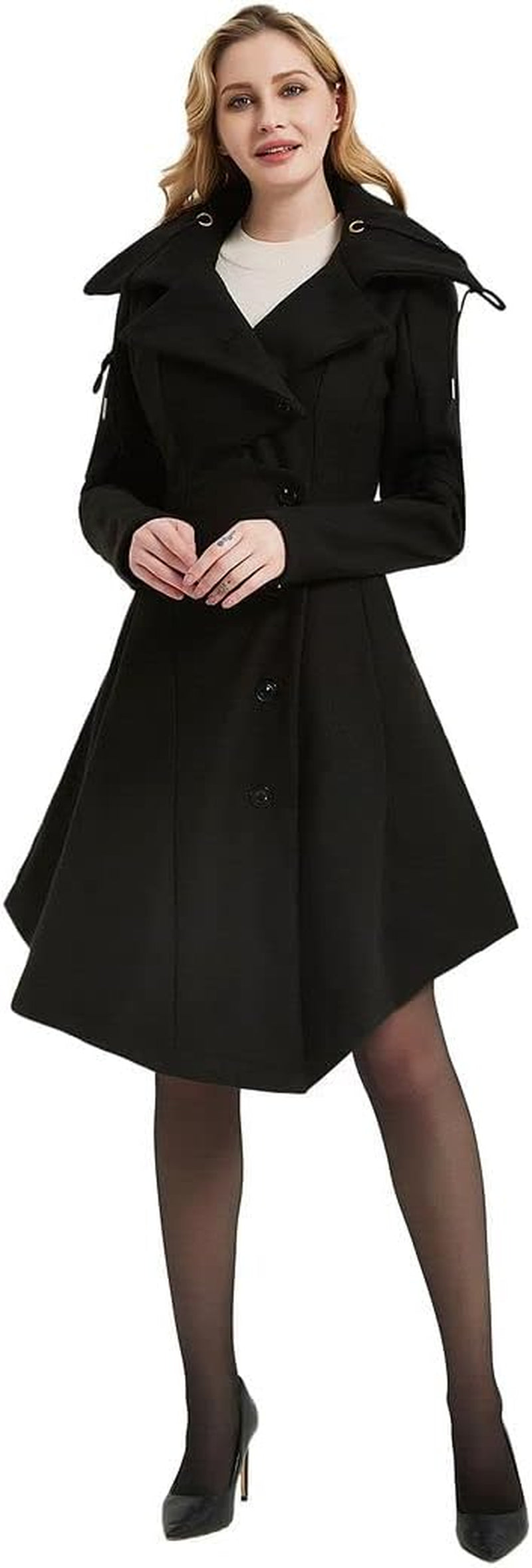 Women'S Trench Coat Goth Wool Blend Pea Jacket Victorian Long Fitted Trenchcoat Hood Winter Steam Punk Lapel Outwear