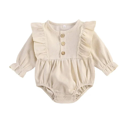 0-18M Autumn Spring Infant Newborn Baby Girl Romper Ruffles Corduroy Long Sleeve Jumpsuit Vintage Baby Girl Clothing