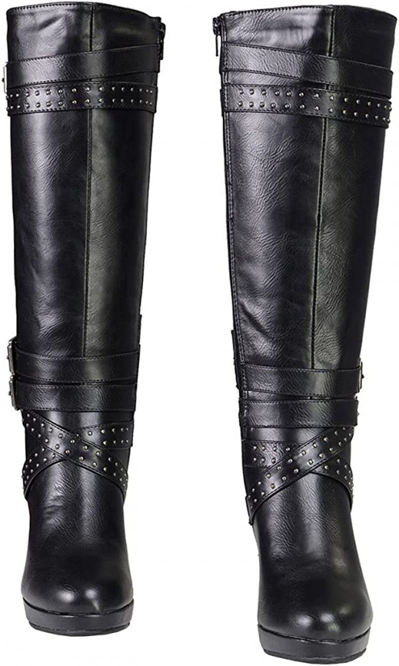 Milwaukee Leather MBL9422 Women'S Tall Black Studded Strap Boots With...