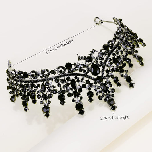 Black Tiara Crystal Crown Wedding Prom Halloween 