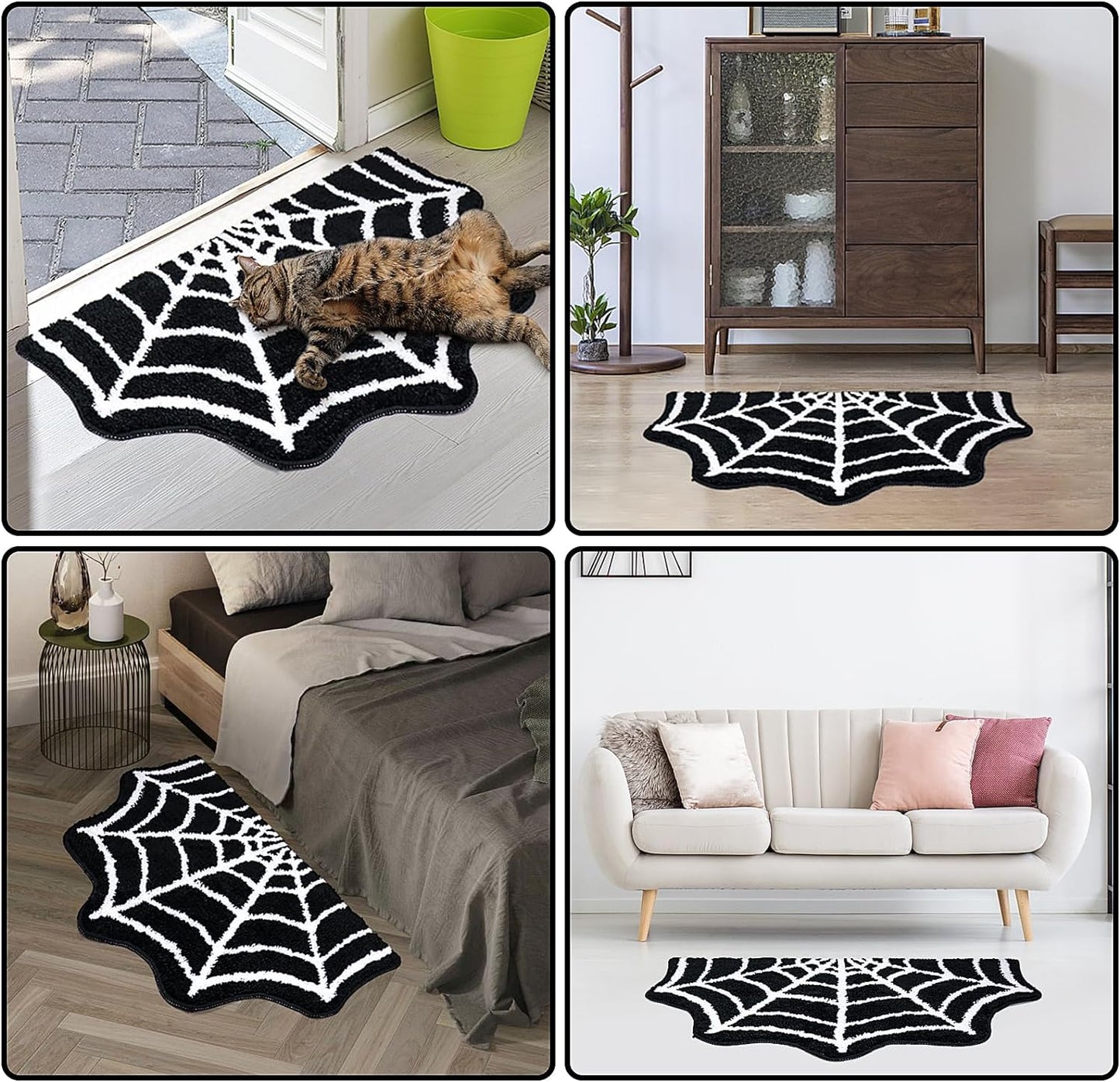 Spider Web Bath Mat, 31×20" Halloween Bath Mat Non-Slip Rugs Spiderweb Rug Machine Washable Goth Bath Mat Area Rugs Gothic Rug for Front Door, Bedroom, Living Home (Black)